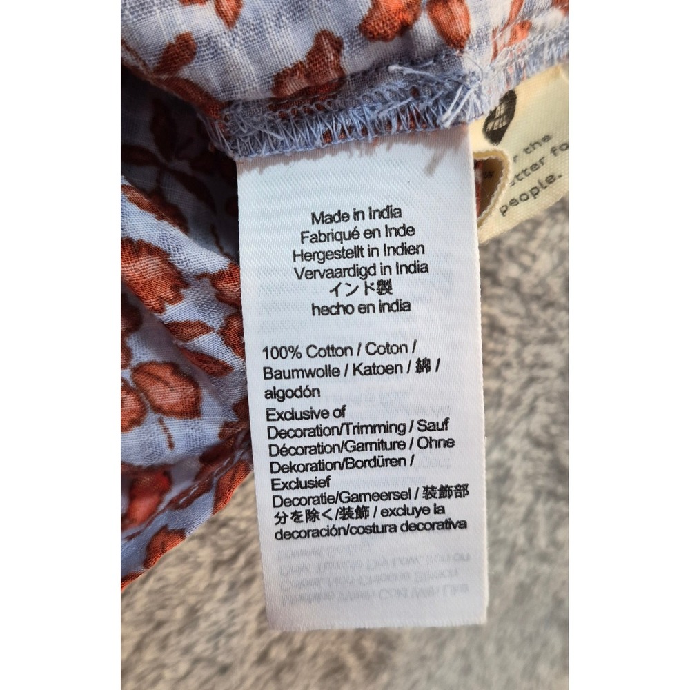 Madewell Floral Button Front Smocked Back Puff Sleeve Top Rust Blue Size 4 - Picture 5 of 7